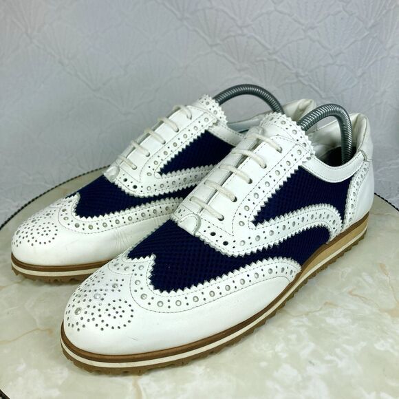 Walter Genuin Golf Shoes Women 10.5 White Black Leather Brogue Net Sporty Oxford - Picture 6 of 14
